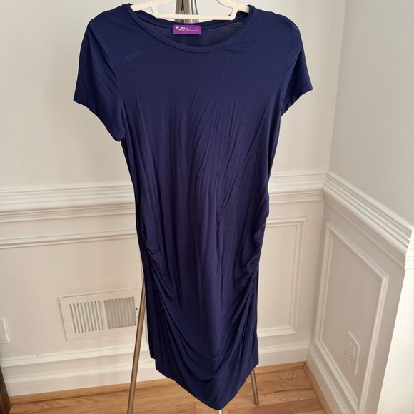 Maternity Navy Blue Midi Dress Size Medium - Picture 1 of 5